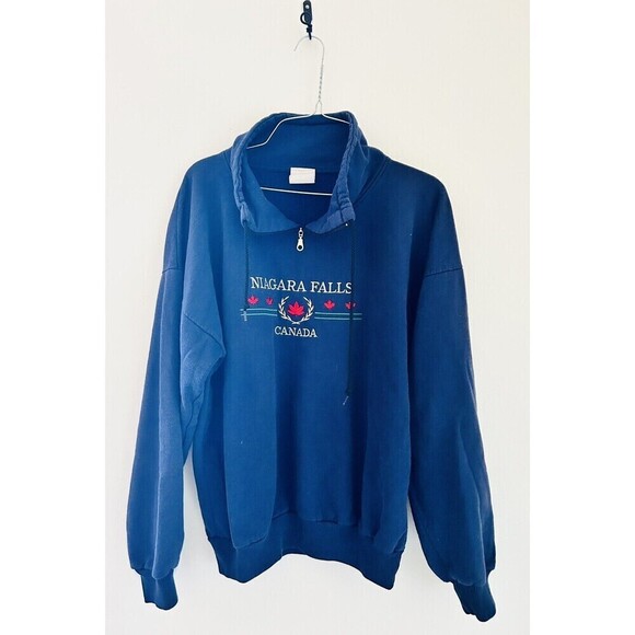 Vintage 90s Niagara Falls Canada Souvenir Cotton Henley Tie Neck Sweatshirt Sz M - Picture 1 of 4